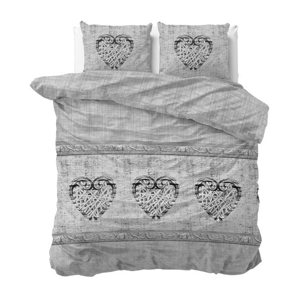 Lenjerie de pat din bumbac Sleeptime Hearts Vintage, 200 x 220 cm, gri