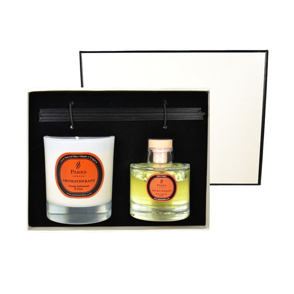 Set cadou lumânăre și difuzor Parks Candles London Aromatherapy, aromă de portocală și cuișoare