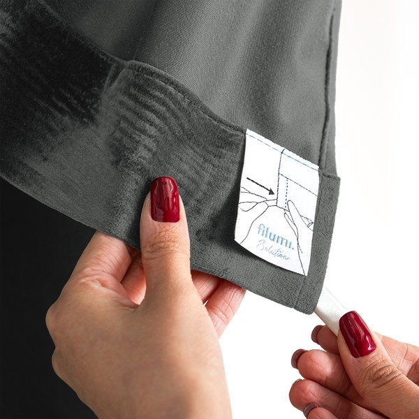 Draperie gri închis dimout (semi-opacă) din catifea 265x175 cm Velto – Filumi-image-4