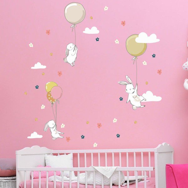 Autocolante de perete pentru camera copiilor Ambiance Flower Rabbits-image-1