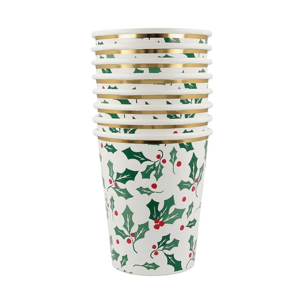 Pahare de unică folosință 8 buc. din hârtie Holly Pattern – Meri Meri-image-2