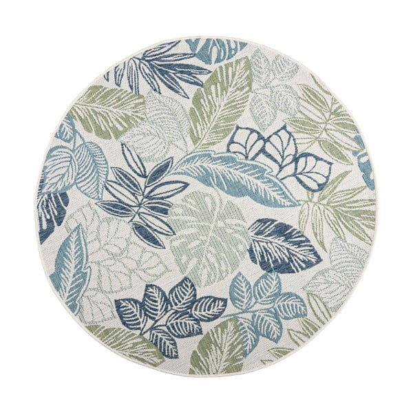 Covor pentru exterior și interior verde/albastru rotund ø 160 cm Bella Leaf – Flair Rugs