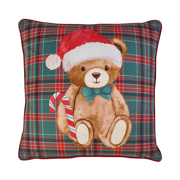 Pernă decorativă 45x45 cm  cu model de Crăciun Christmas Tartan Teddy Bear – Catherine Lansfield