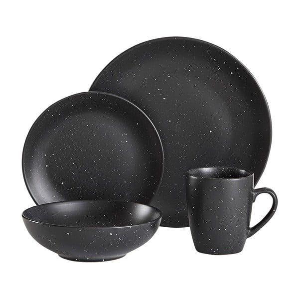 Serviciu de masă din gresie ceramică Ladelle Speckle, 16 buc., negru