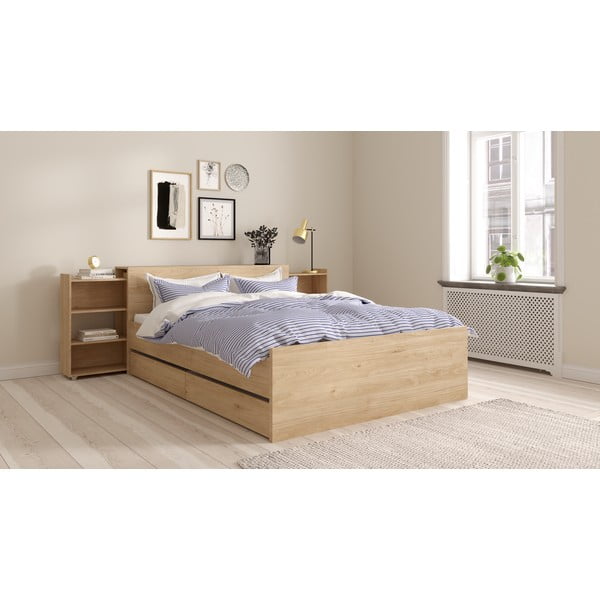 Pat matrimonial în culoare naturală cu aspect de lemn de stejar fără somieră 140x200 cm Naia – Tvilum-image-2