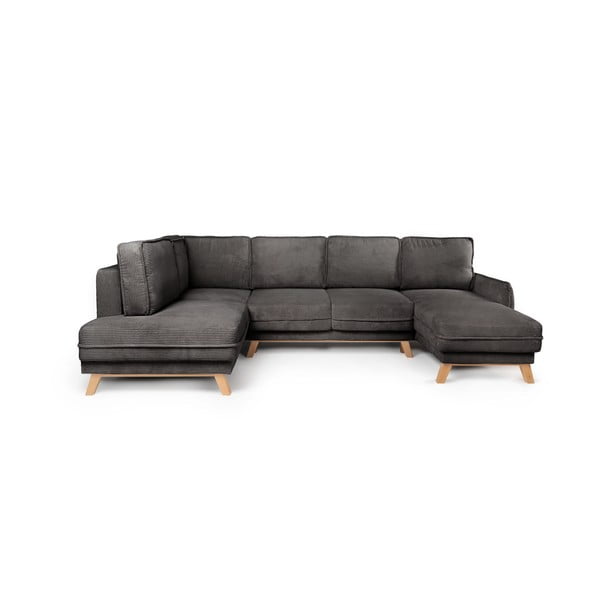 Colțar gri extensibil cu tapițerie din catifea reiată  (cu colț pe partea stângă /în formă de "U") Tori – Bonami Selection