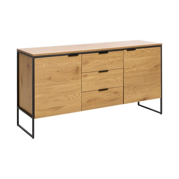 Comodă în culoare naturală cu aspect de lemn de stejar 155x81x45 cm Cesura – Unique Furniture-image-2