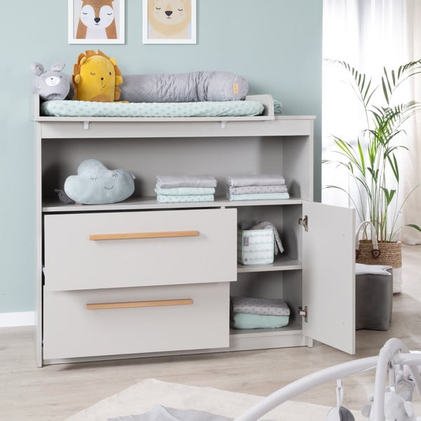 Comodă de copii gri deschis cu masă de schimbat 107x98x75 cm Lea – Roba-image-1