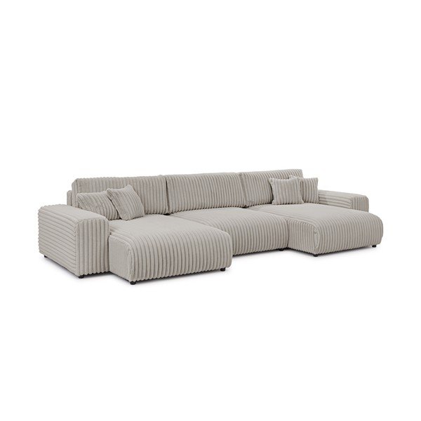 Colțar gri deschis extensibil/cu spațiu de depozitare cu tapițerie din catifea reiată  (în formă de "U") Sarina – Ropez-image-3