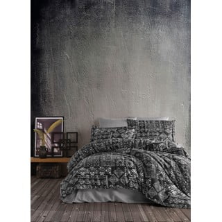 Lenjerie de pat din bumbac satinat pentru pat dublu Primacasa by Türkiz Route, 200 x 220 cm, negru