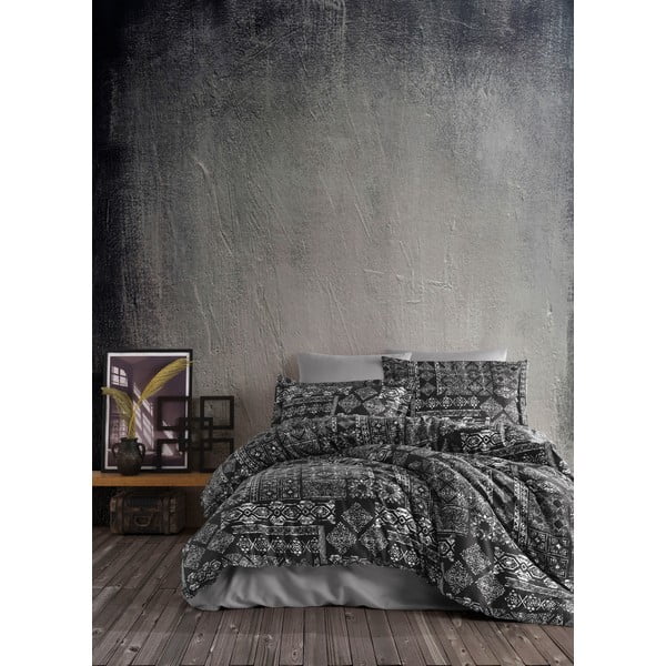 Lenjerie de pat din bumbac satinat pentru pat dublu Primacasa by Türkiz Routa, 200 x 200 cm, negru