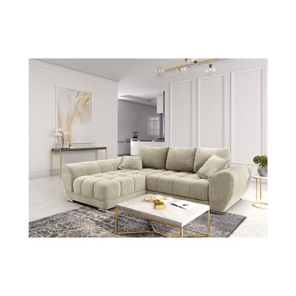 Colțar extensibil cu tapițerie de catifea și șezlong pe partea stângă Windsor & Co Sofas Nuage, bej-image-1