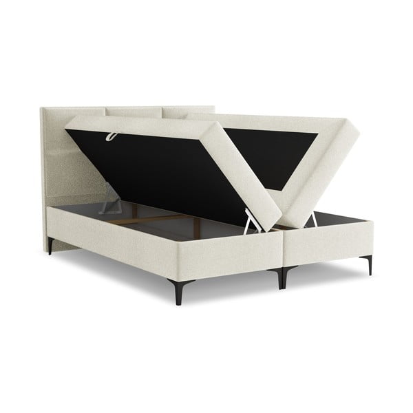 Pat boxspring bej cu spațiu de depozitare 180x200 cm Pakalana – Makamii-image-1