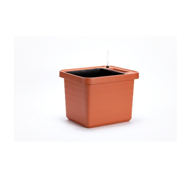 Ghiveci dreptunghiular cu sistem de auto-irigare Plastia Berberis UNO, 27 l, cărămiziu-image-1