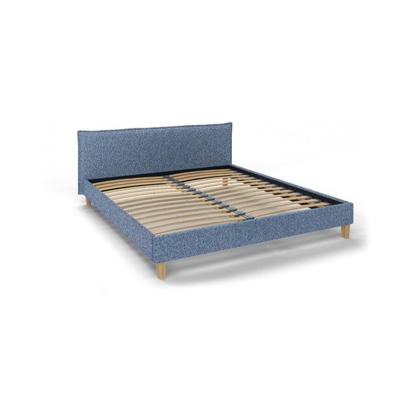 Pat matrimonial albastru cu tăblie și  somieră 180x200 cm Tina – Ropez