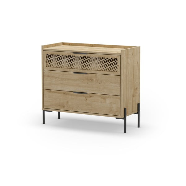 Comodă în culoare naturală joasă cu aspect de lemn de stejar 90x80 cm Inca – Marckeric-image-2