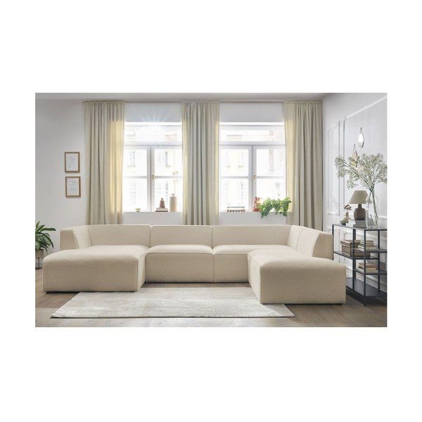 Colțar modular bej cu tapițerie din țesătură bouclé (cu colț pe partea dreaptă/în formă de "U") Megeve – Bobochic Paris-image-1
