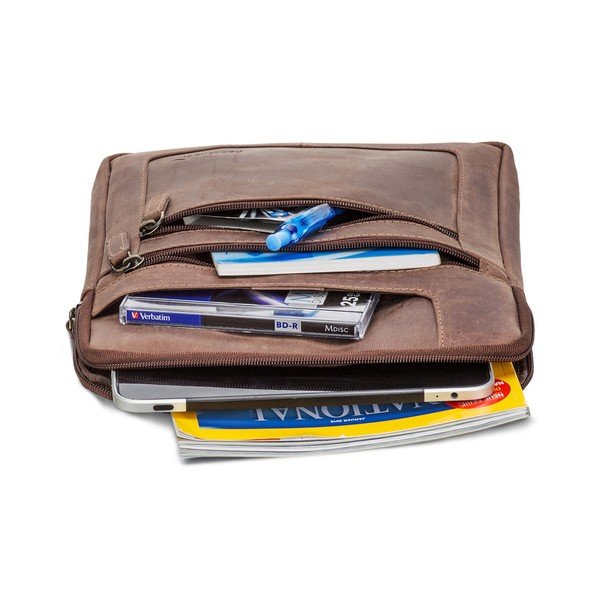 Geantă de umăr din piele pentru iPad Packenger, maro închis-image-2