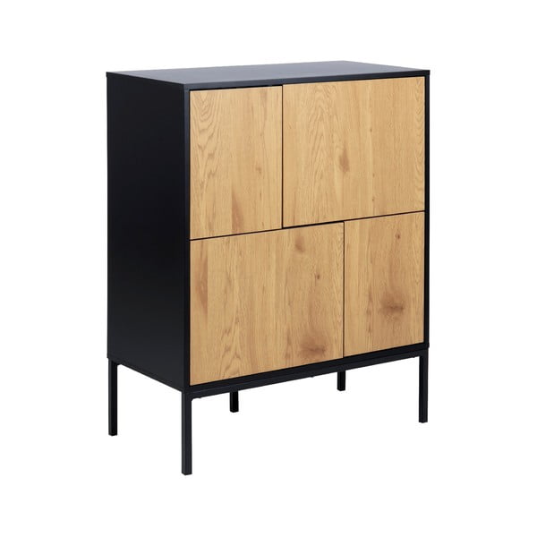 Comodă neagră/în culoare naturală înaltă cu aspect de lemn de stejar 80x103 cm Seaford – Actona-image-2