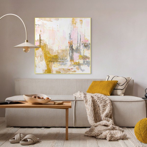 Tablou cu ramă/pe pânză imprimat/cu elemente pictate manual 102x102 cm New Age Yellow – Malerifabrikken-image-1