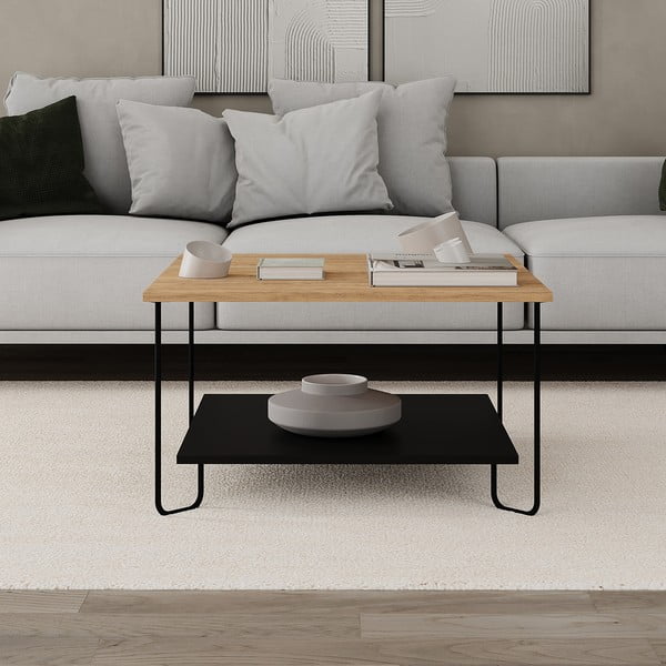 Măsuță de cafea neagră/în culoare naturală cu blat cu aspect de lemn de stejar 80x80 cm Tonka – Marckeric-image-4