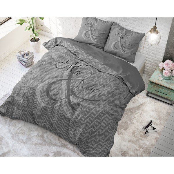 Lenjerie din bumbac pentru pat de o persoană Pure Cotton Mr and Mrs Knitted, 140 x 200/220 cm-image-2