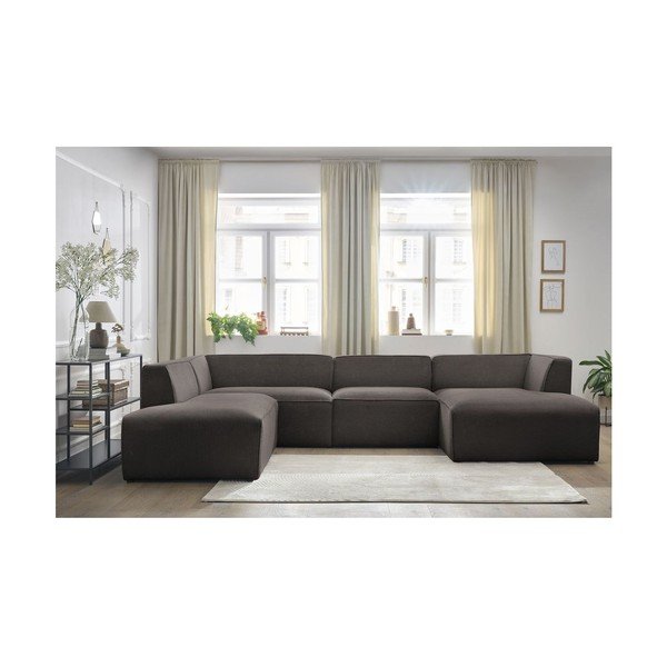 Colțar modular maro cu tapițerie din catifea reiată  (cu colț pe partea stângă/în formă de "U") Megeve – Bobochic Paris-image-4
