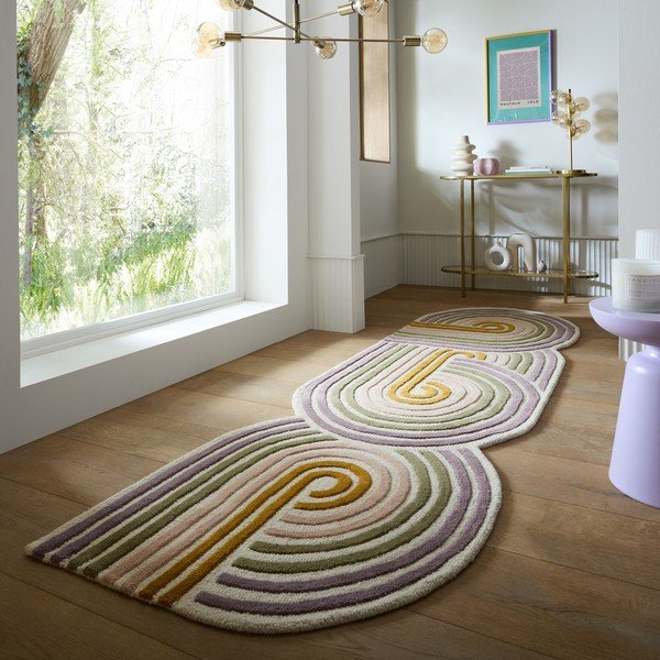 Covor tip traversă verde țesut manual din lână 80x300 cm Spiral Shaped  – Flair Rugs-image-1