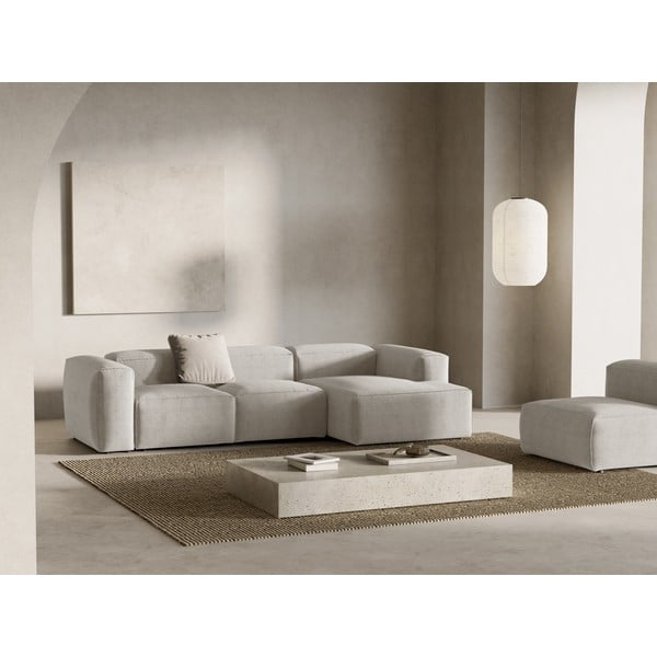 Colțar bej cu tapițerie din catifea reiată  (cu colț pe partea dreaptă/cu șezlong) Bergamo – Cosmopolitan Design-image-1