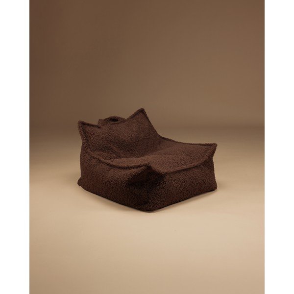 Fotoliu puf pentru copii maro închis cu tapițerie din țesătură bouclé Warm Hazel – Wigiwama-image-2