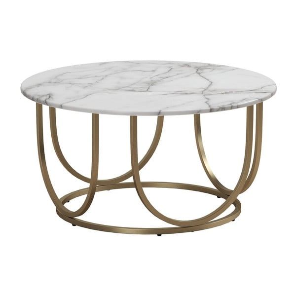 Măsuță de cafea albă-aurie, rotundă, cu aspect de marmură ø 79 cm Gwyneth – CosmoLiving by Cosmopolitan-image-1