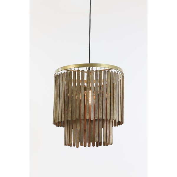 Lustră maro cu abajur din lemn Gularo – Light & Living-image-1
