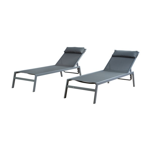 Sey 2 șezlonguri de grădină gri din metal Bari - Rojaplast-image-3