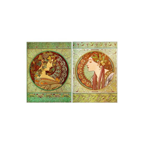 Set 2 tablouri Alfons Mucha - Ivy And Laurel, 80x60 cm