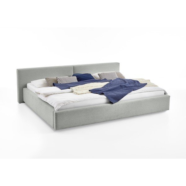 Pat matrimonial gri deschis tapițat cu spațiu de depozitare cu somieră 200x240 cm Cube – Meise Möbel