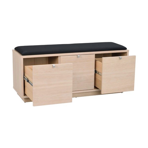 Pantofar negru/în culoare naturală cu bancă cu aspect de lemn de stejar Confetti – Rowico-image-3