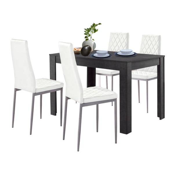 Set masă cu aspect de beton și 4 scaune albe Støraa Lori and Barak, 120 x 80 cm