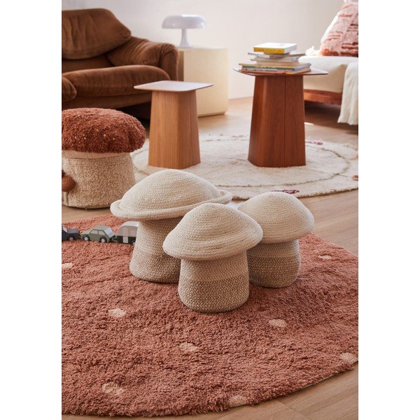 Covor pentru copii cărămiziu lavabil/țesut manual din bumbac ø140 cm Round Dot Chestnut – Lorena Canals-image-3