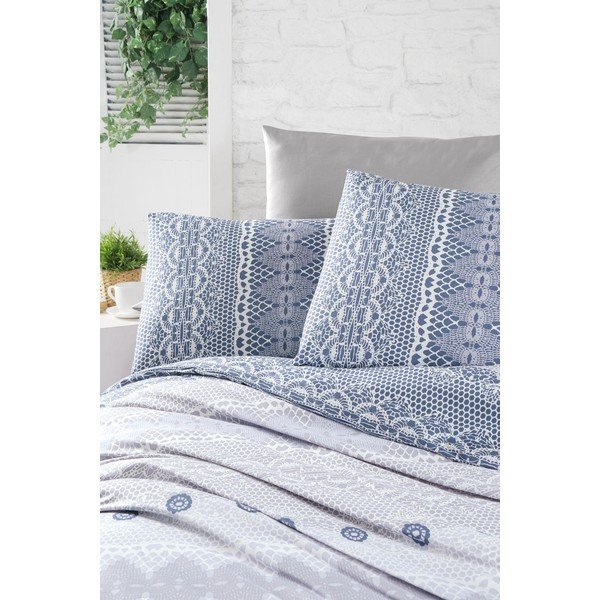 Lenjerie de pat albastră din bumbac pentru pat dublu 200x200 cm Asia – Mijolnir-image-1