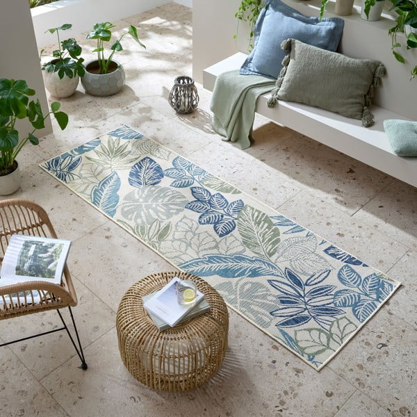 Covor pentru exterior și interior verde/albastru 80x230 cm Bella Leaf – Flair Rugs-image-1