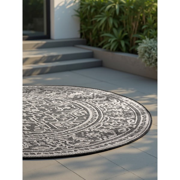 Covor pentru exterior și interior alb-negru rotund ø 160 cm Duet Kona – NORTHRUGS-image-4