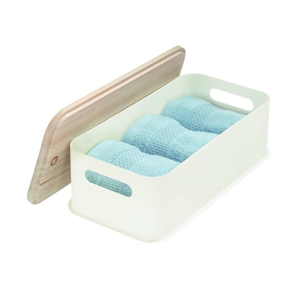 Cutie depozitare cu capac din lemn paulownia iDesign Eco Handled, 21,3 x 43 cm, alb-image-3