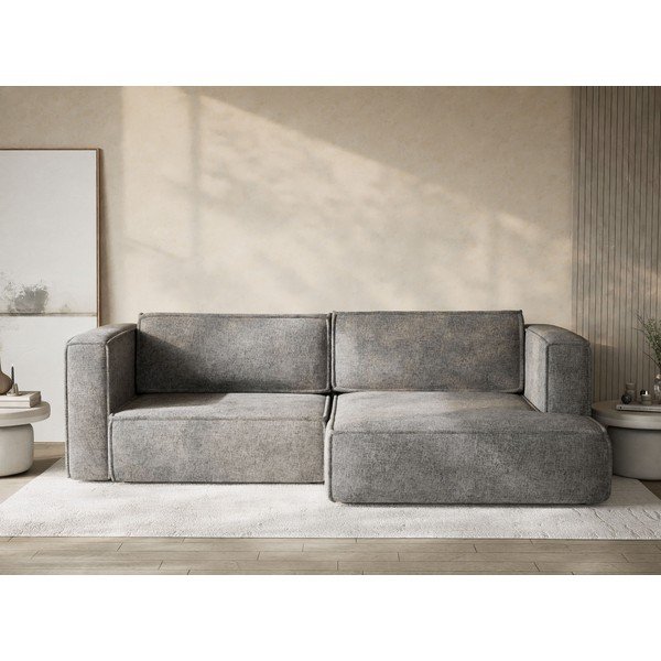 Colțar gri extensibil/cu spațiu de depozitare cu tapițerie din chenille (cu colț pe partea dreaptă/cu șezlong) Velto – Maison de Rêve-image-1