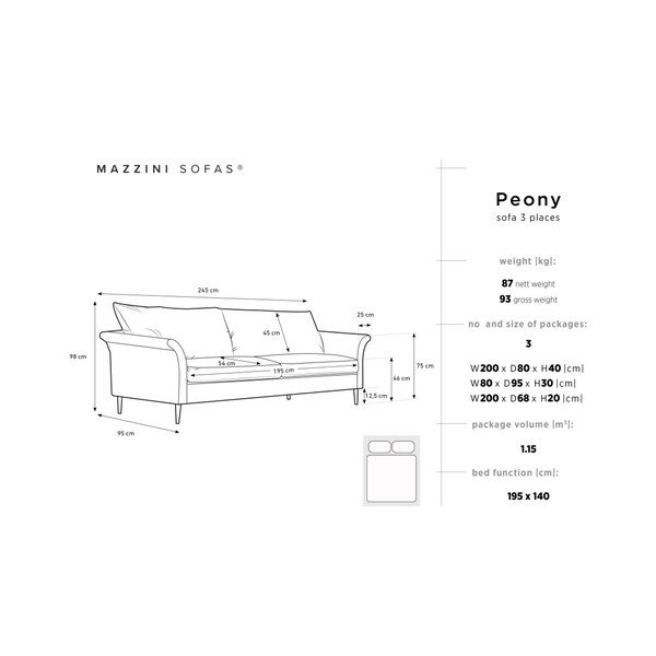 Canapea extensibilă cu 3 locuri și spațiu pentru depozitare Mazzini Sofas Peony, maro deschis-image-2