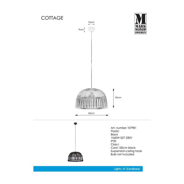 Lustră Markslöjd Cottage 1L, negru-image-2