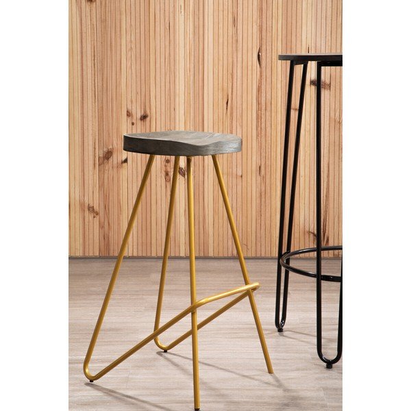 Scaun de bar auriu/în culoare naturală din lemn de ulm (înălțime șezut 78 cm) District – Premier Housewares-image-1