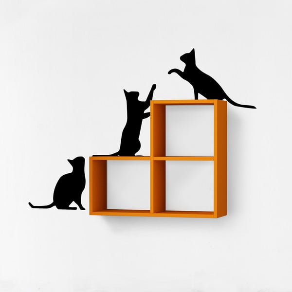 Etajeră de perete cu decor autoadeziv Cats, portocaliu-negru