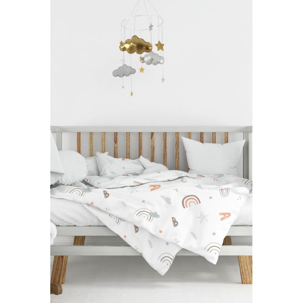 Lenjerie de pat pentru copii albă din bumbac ranforcé pentru pătuț 100x150 cm Abc – Mijolnir