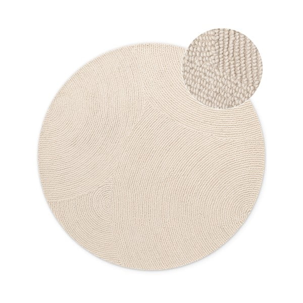 Covor în culoare naturală deschisă, țesut manual, rotund, din lână ø 200 cm Eleni Natural White – Hanse Home