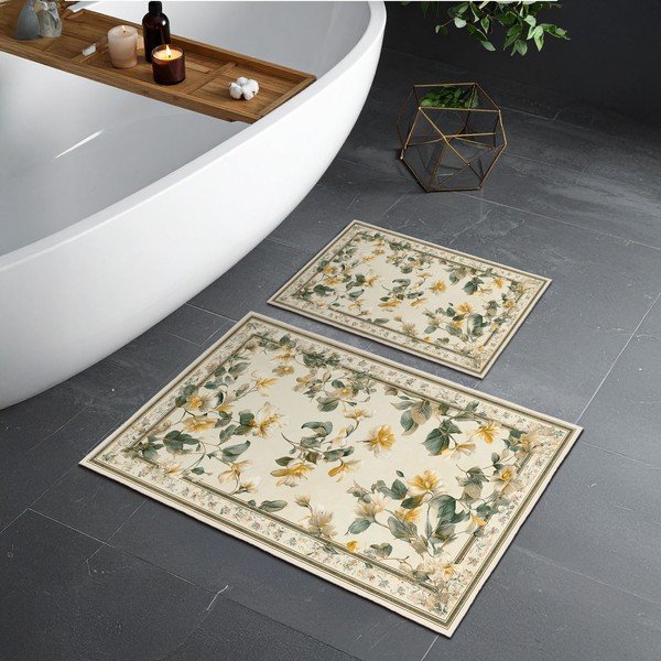 Covorașe de baie bej 2 buc. 60x100 cm – Foutastic-image-1